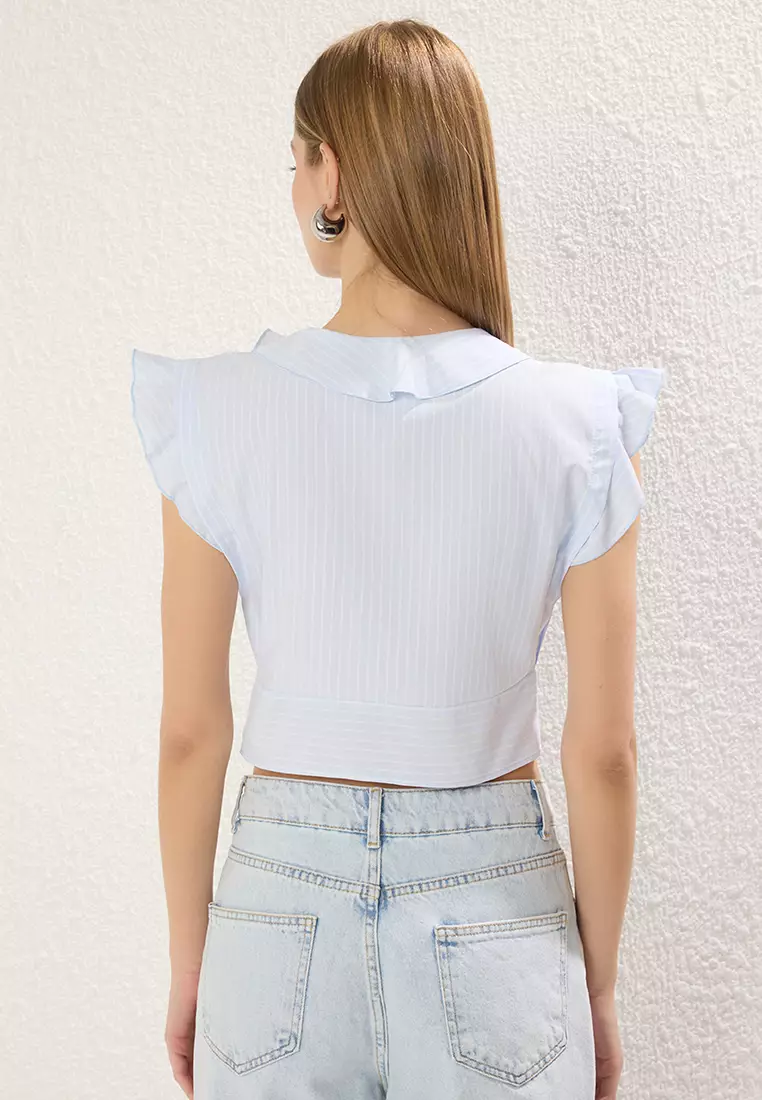 Striped Tie Detail Ruffle Blouse