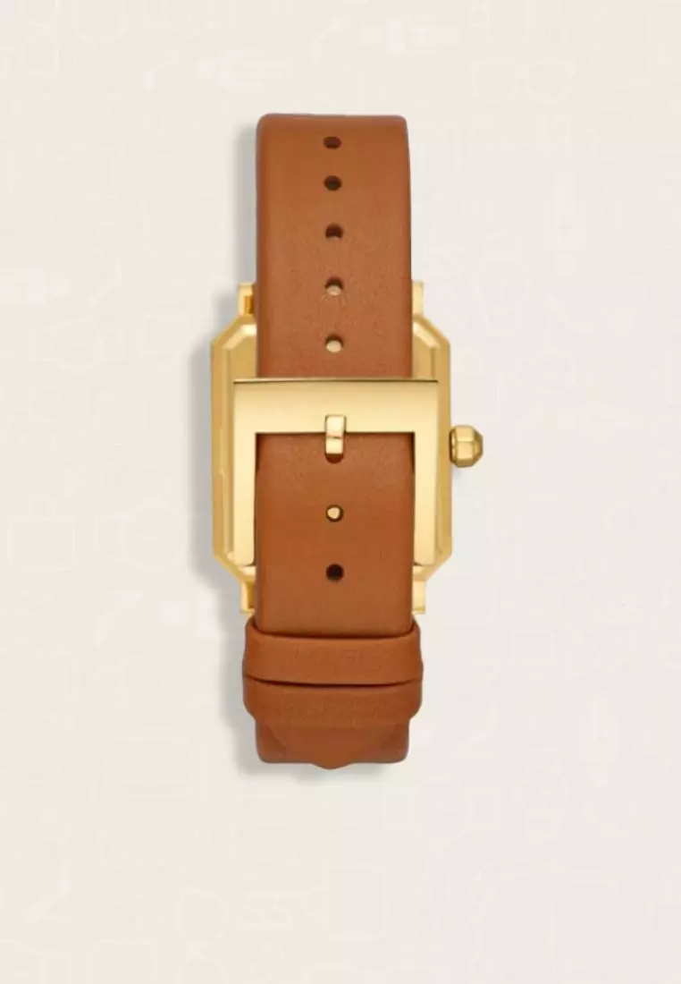 Jam Tangan Wanita Tory Burch Robinson Watch Brown Leather Gold-Tone