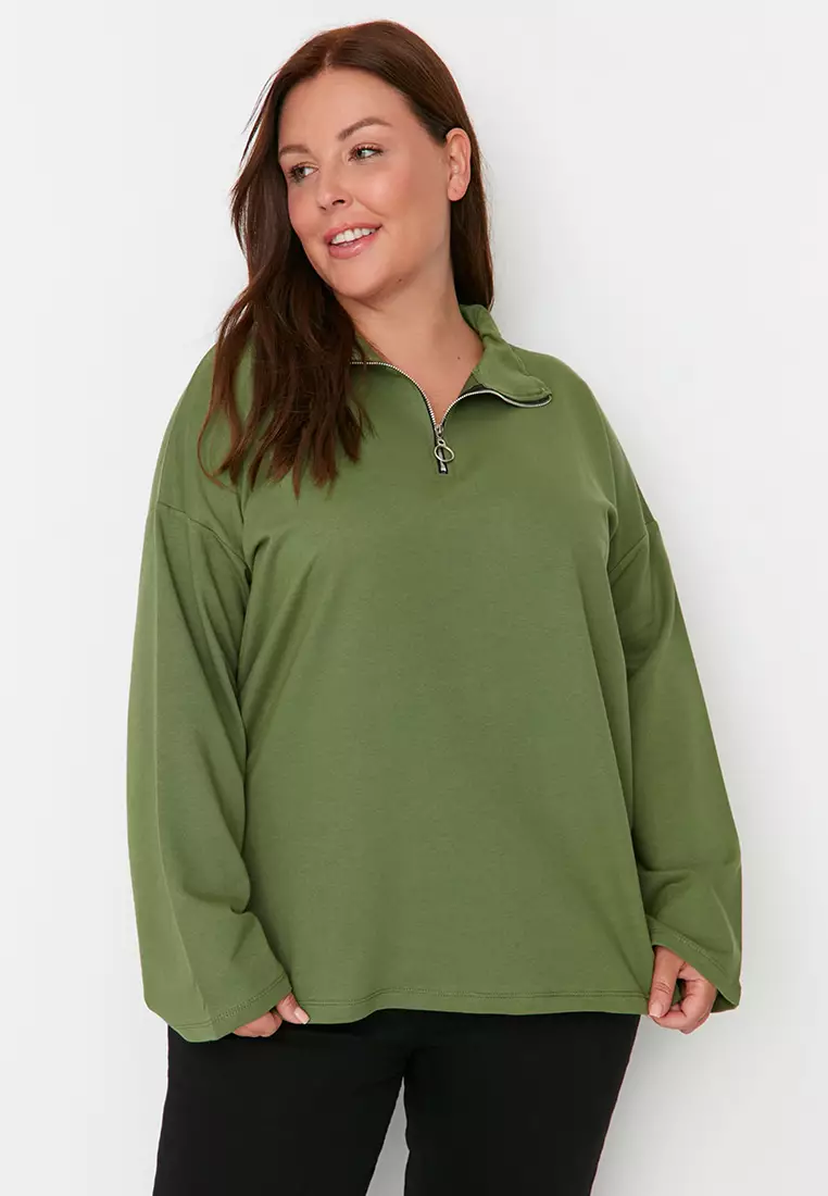 Jual Trendyol Plus Size Zipper High Collar Sweatshirt Original