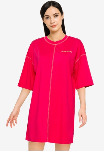 Public Desire 粉紅色 Oversized Contrast Stitch T-shirt Dress 76B9EAA6B2A88CGS_1