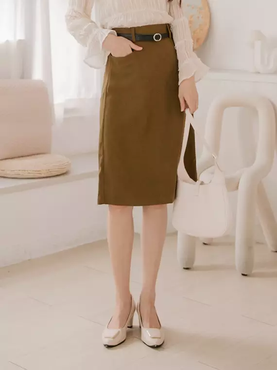 Buy OBSTYLE Multicolor Back waist elastic brushed slim A line