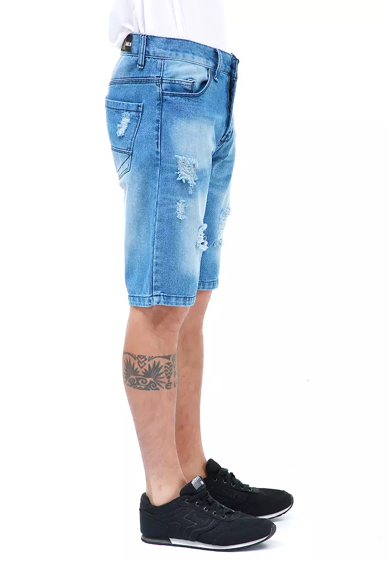 Rissham Celana Pendek Pria Ripped Short Pants Casual Material Denim ORIGINAL