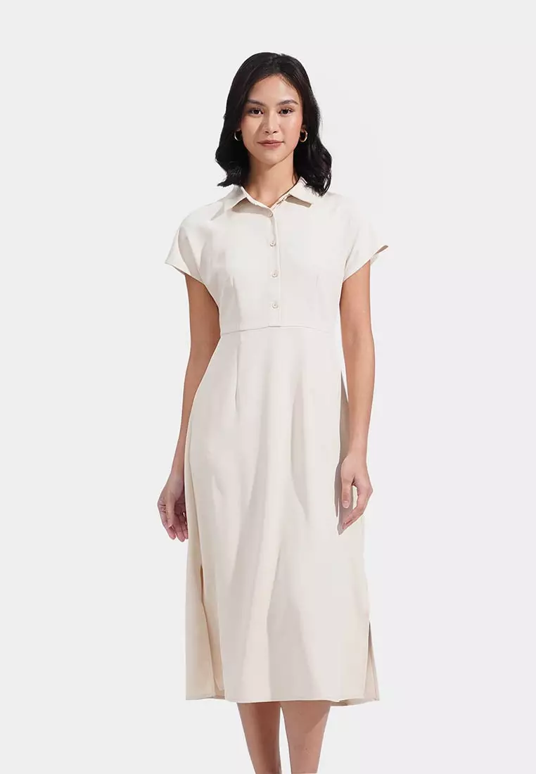 Extended Sleeved Button Down Midi Dress