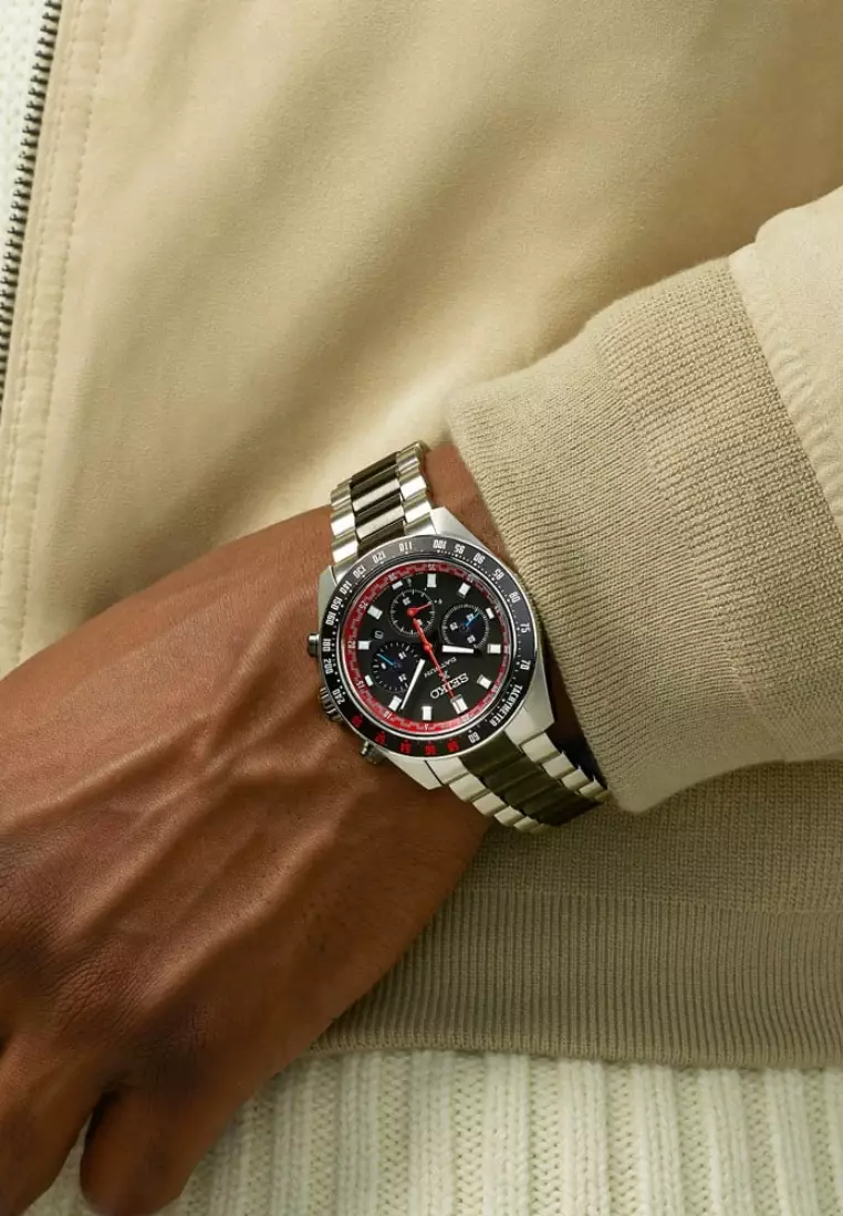 Seiko Prospex Speedtimer Solar Chronograph x DATSUN 240Z Limited Edition Black Dial Stainless Steel Band Watch SSC957P1
