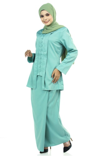 Buy Jahanara Kutu Baru With Front Pleated Skirt from Ashura in Green only 99.9