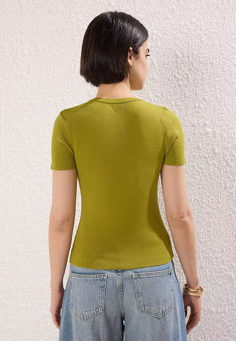Oil Green Bicycle Neck Knitwear Thin Blouse Twoss25Bz00300