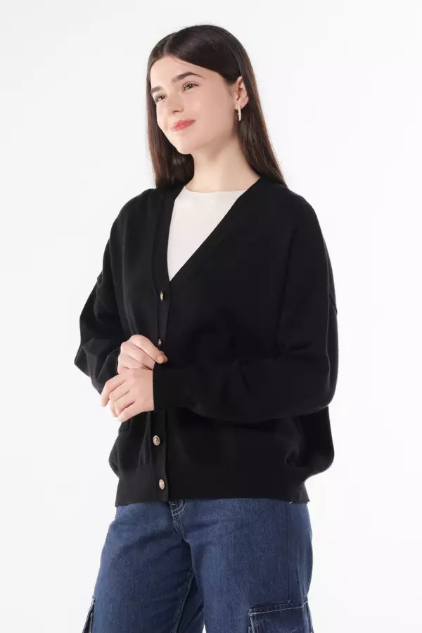 MINIMAL - Saturn - Cardigan Rajut Relaxed Fit - Black Warna Black