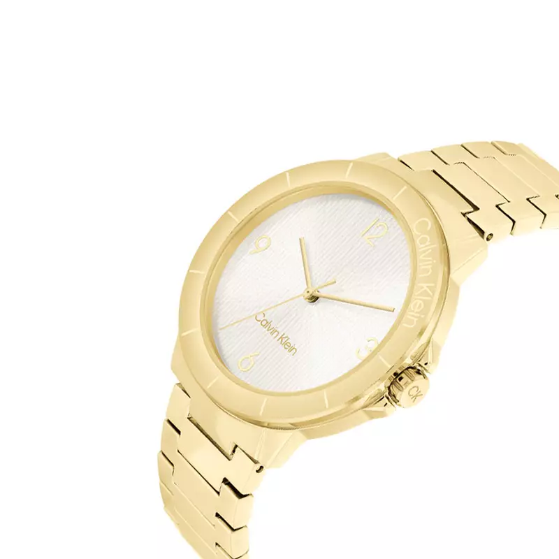 Jam Tangan Wanita Calvin Klein Vivacious 25100023 Ladies Silver Dial Gold Stainless Steel Strap