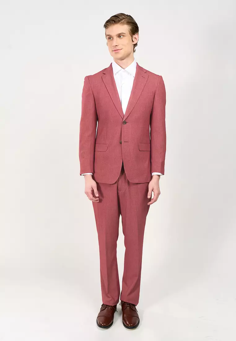 Slim Fit Red Textured Suit Jacket With Comfort Stretch