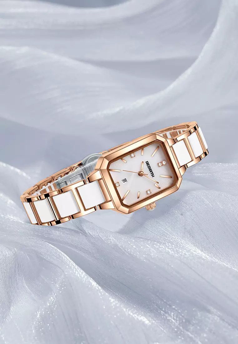 Jam Tangan Wanita Anti Air Original Tali Stainless Steel Berlian Anggun Jam Tangan Cewek rosewhite-A