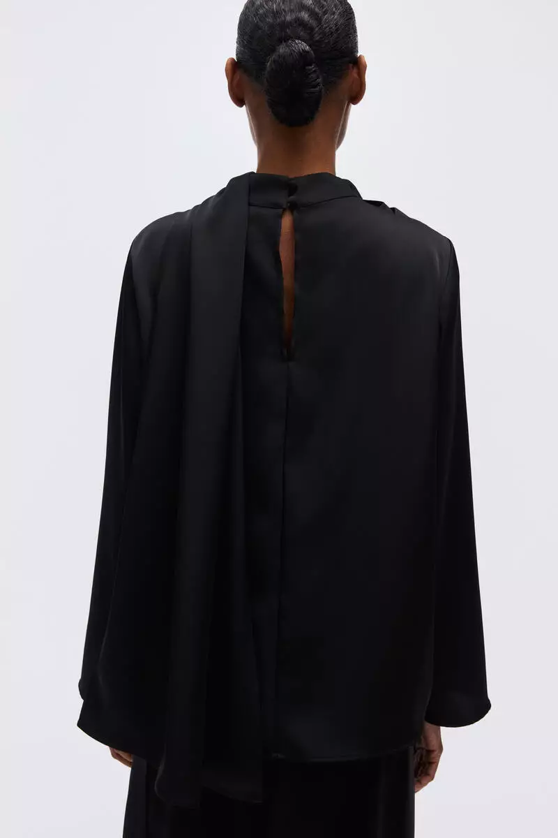 Shawl-detail satin blouse