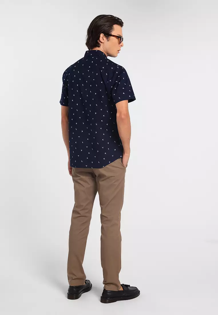 MANZONE - Kemeja Katun Oxford Lengan Pendek Pria Zeku 04 Modern Fit - Navy Warna Navy
