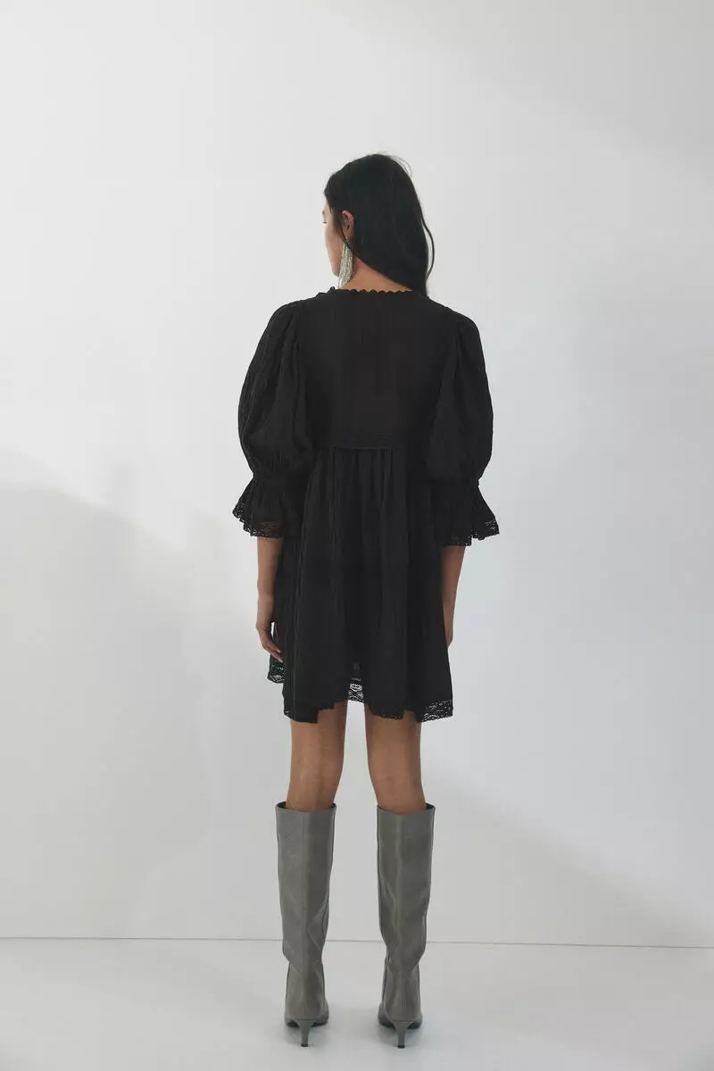 Lace-trimmed cotton dress
