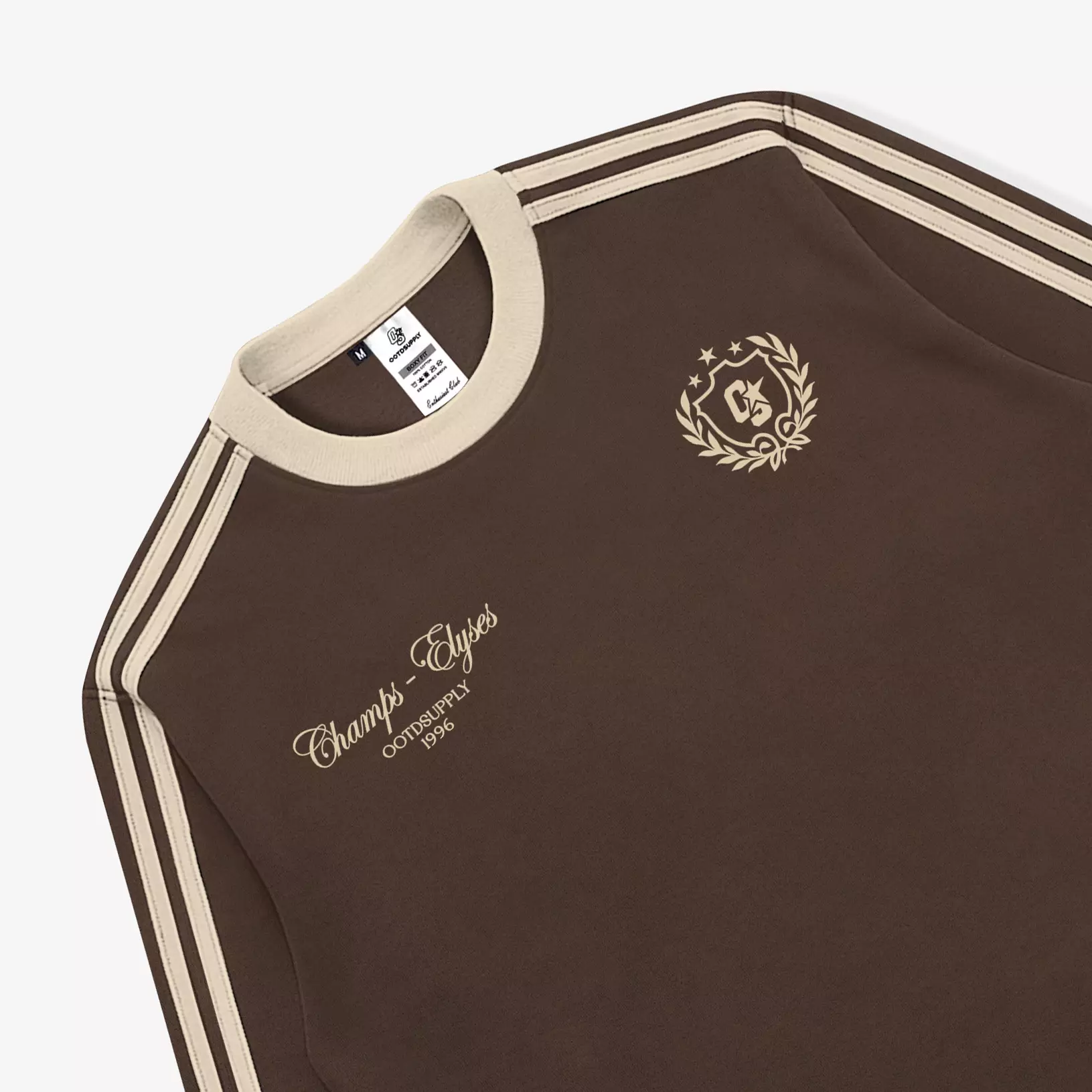 OOTDSUPPLY Longsleeve Boxy Double Stripe Elyses Dark Brown l Oversize T-Shirt Lengan Panjang l Kaos Kerah I Kaos Stripe | LSBX007