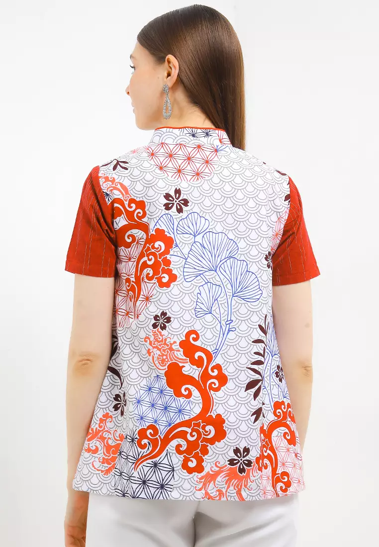 Blouse Atasan Batik Wanita Shanghai Zhea Red Lengan Pendek