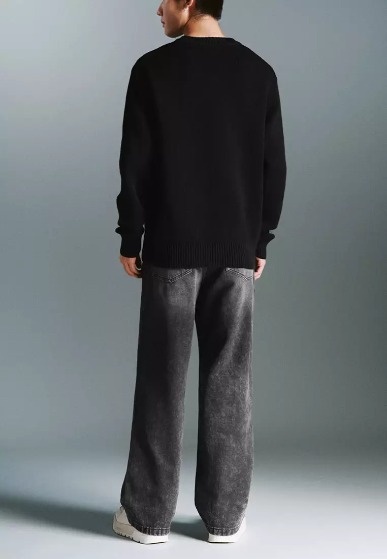 UR冬季新款男装休闲创意图案圆领长袖针织衫UMV940045