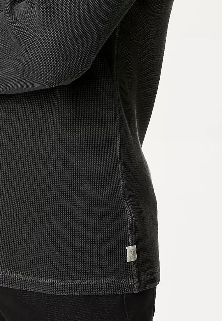 Pure Cotton Waffle Henley Long Sleeve Top