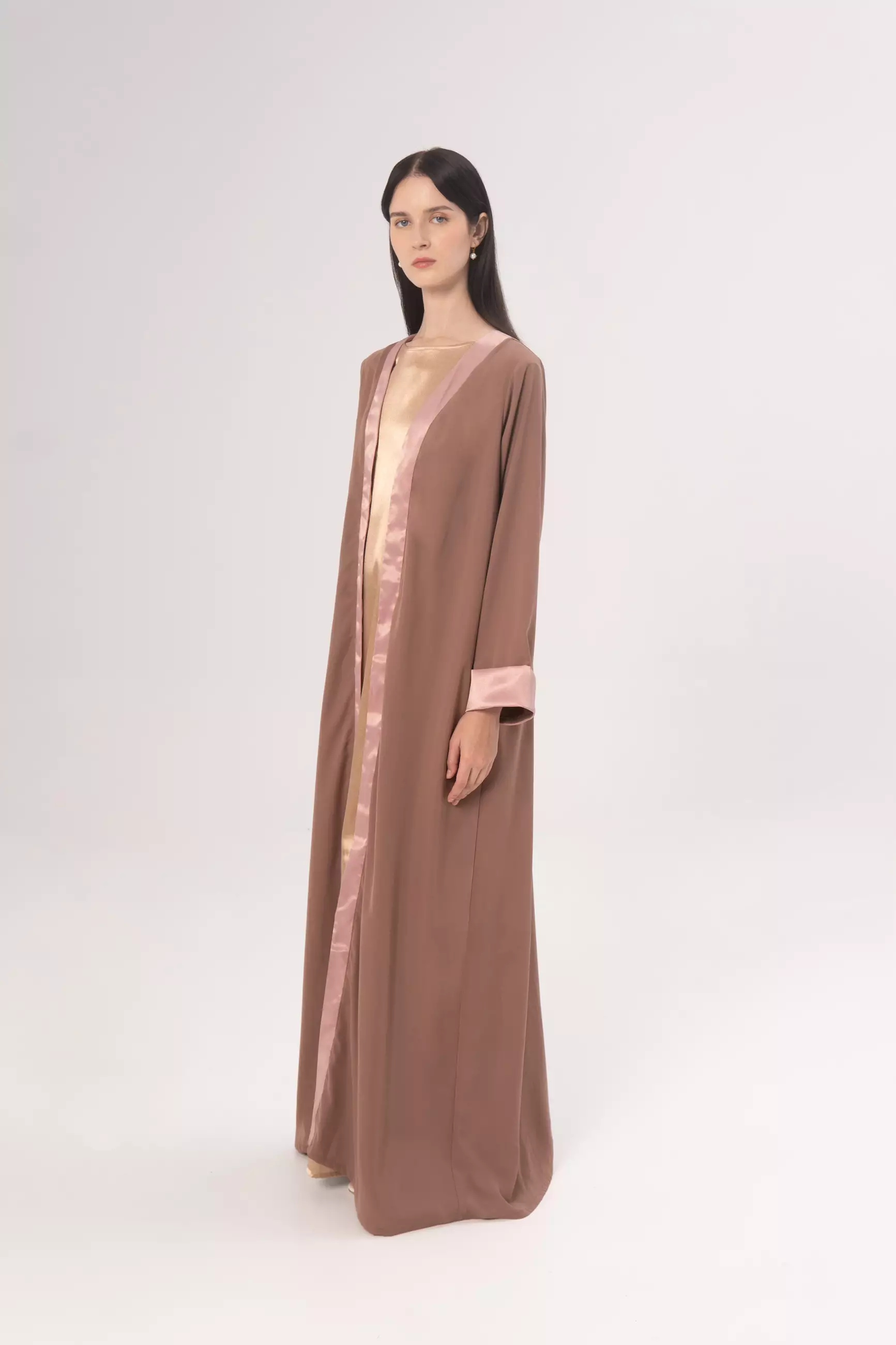 DEMURE&CO - DESSENTIALS ZADA OPEN ABAYA IN COFFEE - DAILY WEAR ABAYA