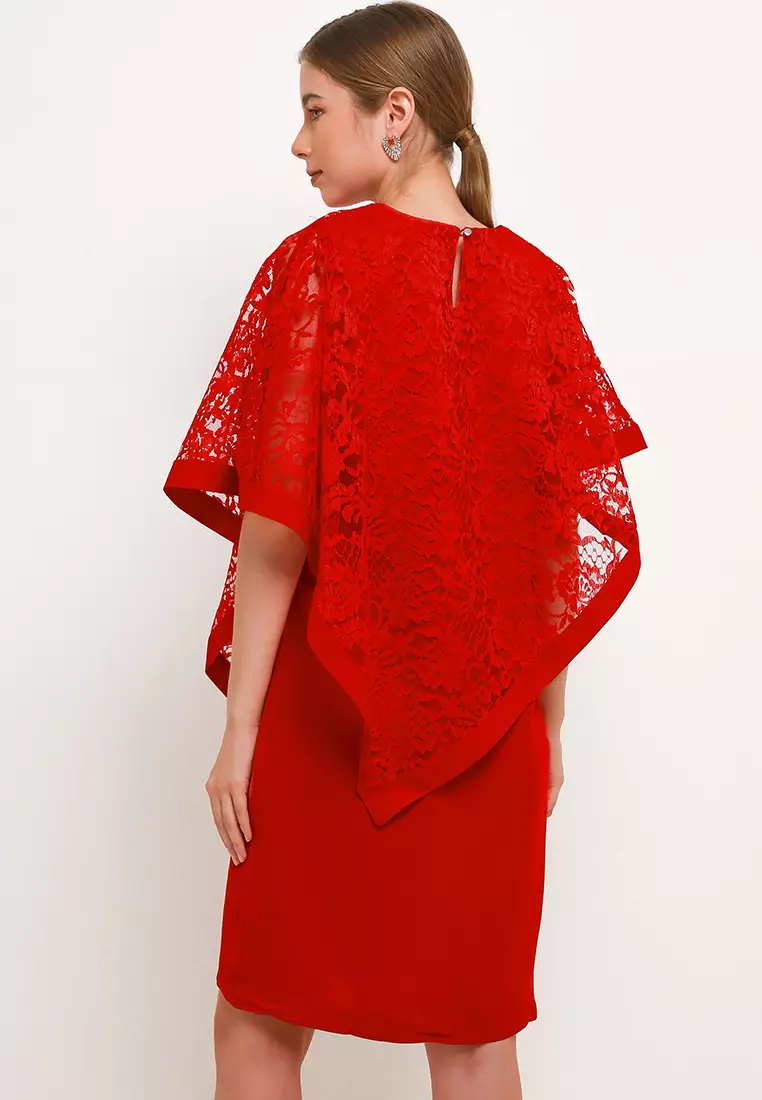 Wisteria Lace Dress In Red