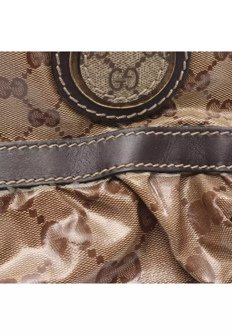 Pre-Loved Gucci GG Crystal Handbag tote bag Coated canvas leather beige Brown
