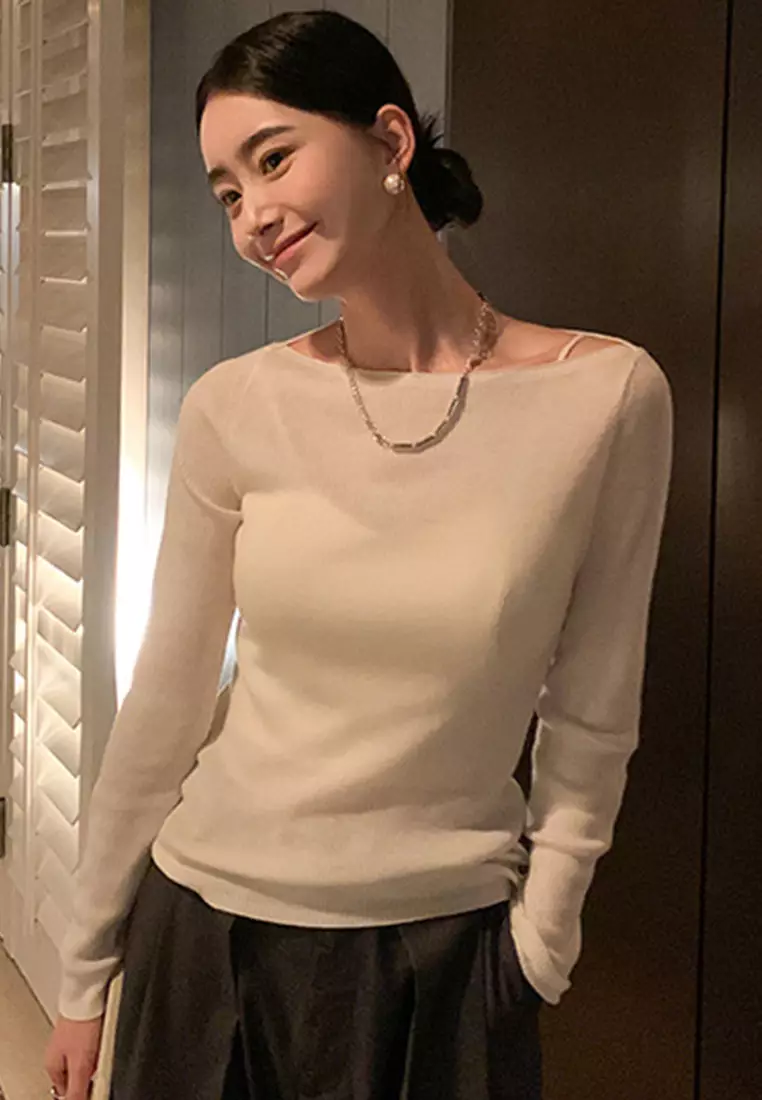 New Sheep Wool Knit Slim Fit Long Sleeve Ladies Top A22090710W