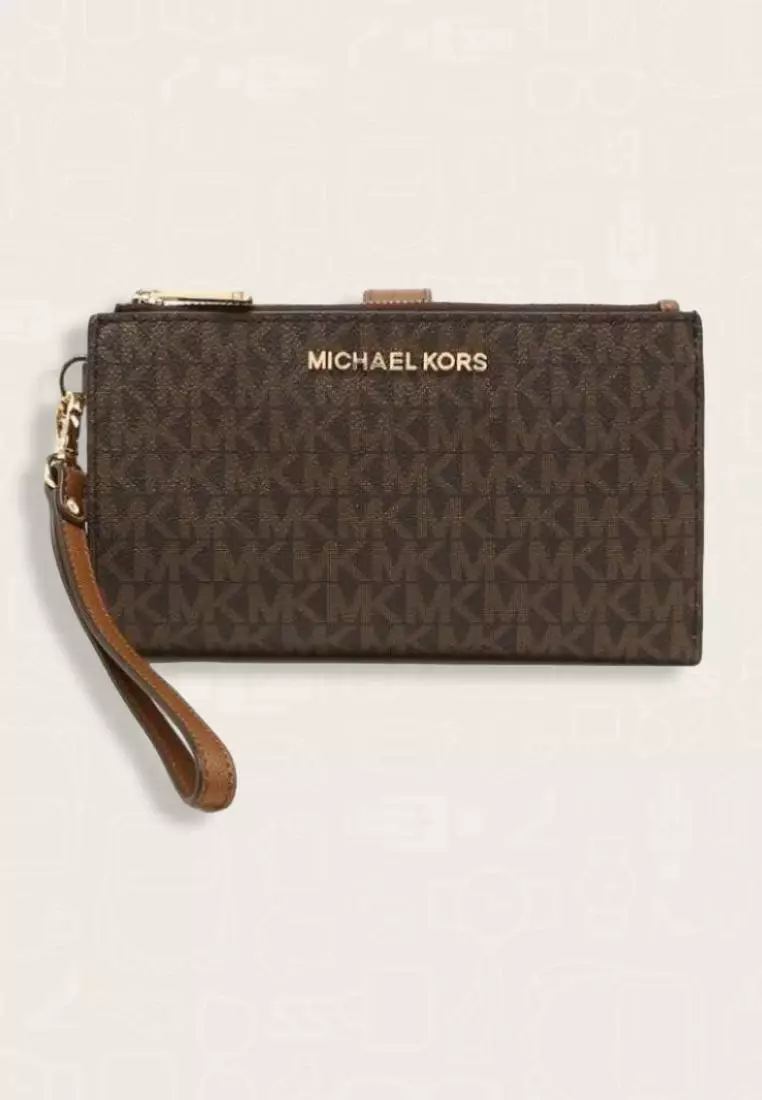 Michael Kors Jet Set Travel Large Double Zip Wristlet Brown