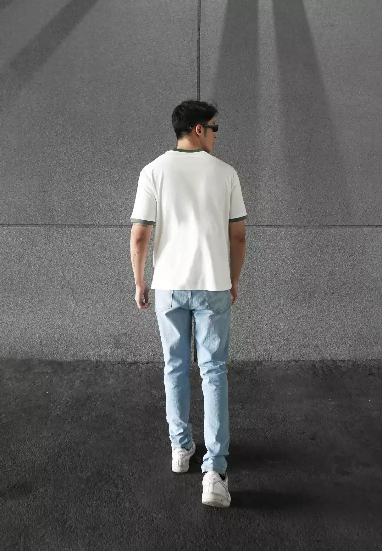 Kale Ringer White Green / Cotton Cloudy / Kaos Boxy Fit / Kaos Korea / Atasan Kaos Pria / Kaos Basic Pria