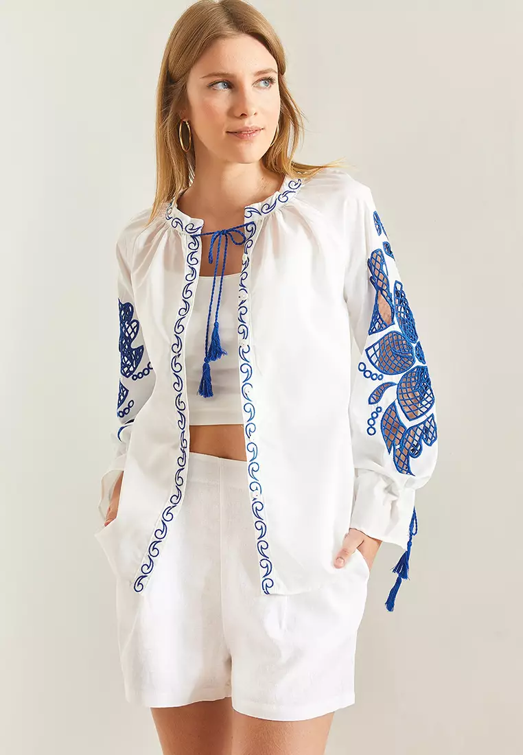 Lapel Collared Embroidered Casual Shirt