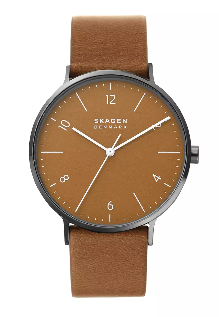 Skagen aaren green top leather watch