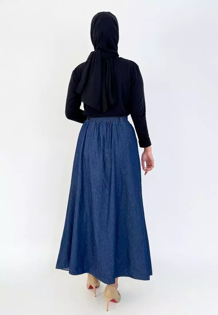 Tina Denim Flare Skirt (Rok Jeans A-Line) Dark Blue