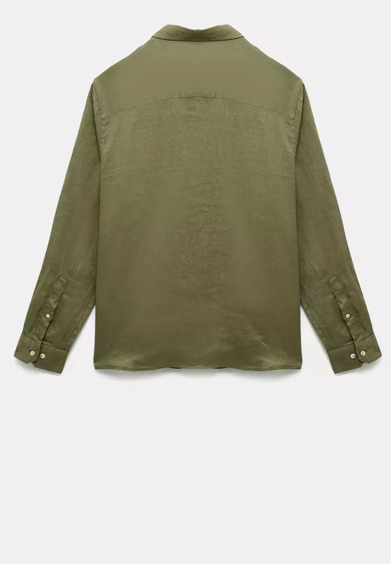Long Sleeve Regular Fit Button Collar Classic Linen Shirt
