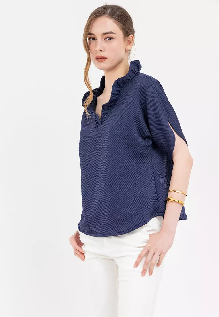 AERYN Textured Flared-Sleeve Blouse