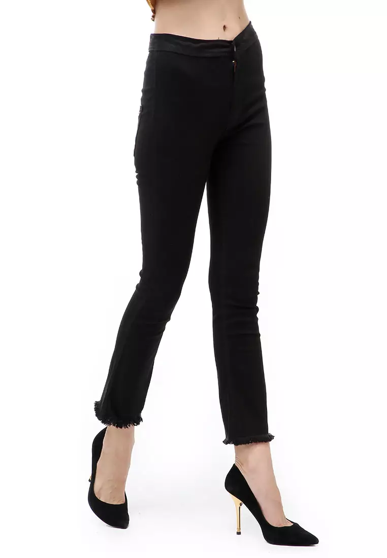 Jourel Celana Panjang Wanita Highwaist Jeans Style Cutbray Rawis Staylish Material Denim ORIGINAL - Black