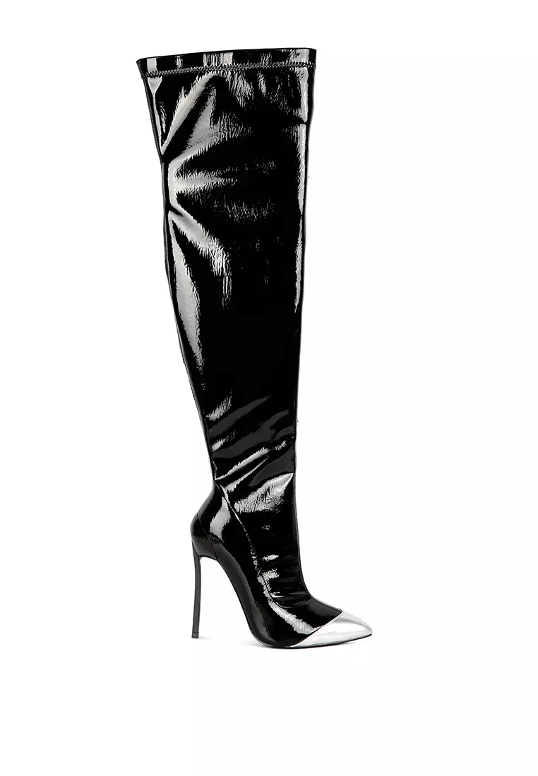Discount on London Rag  shoes - SKU: Black High Heel Patent Long Boots