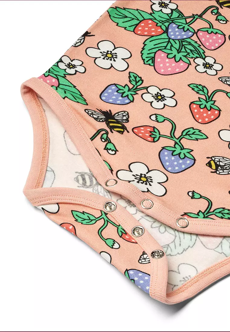Long-sleeved baby body with strawberries