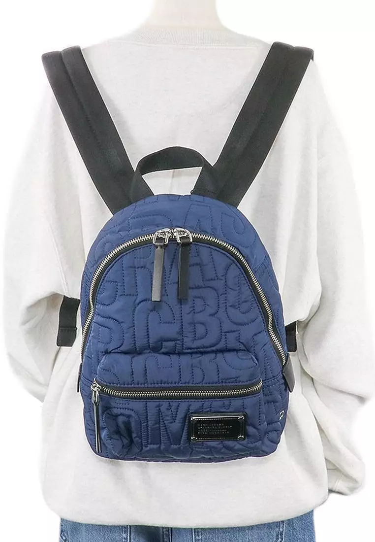 Nylon Jumbled Logo Workwear Small Backpack Bag in Azure Blue 4S4HBP002H02