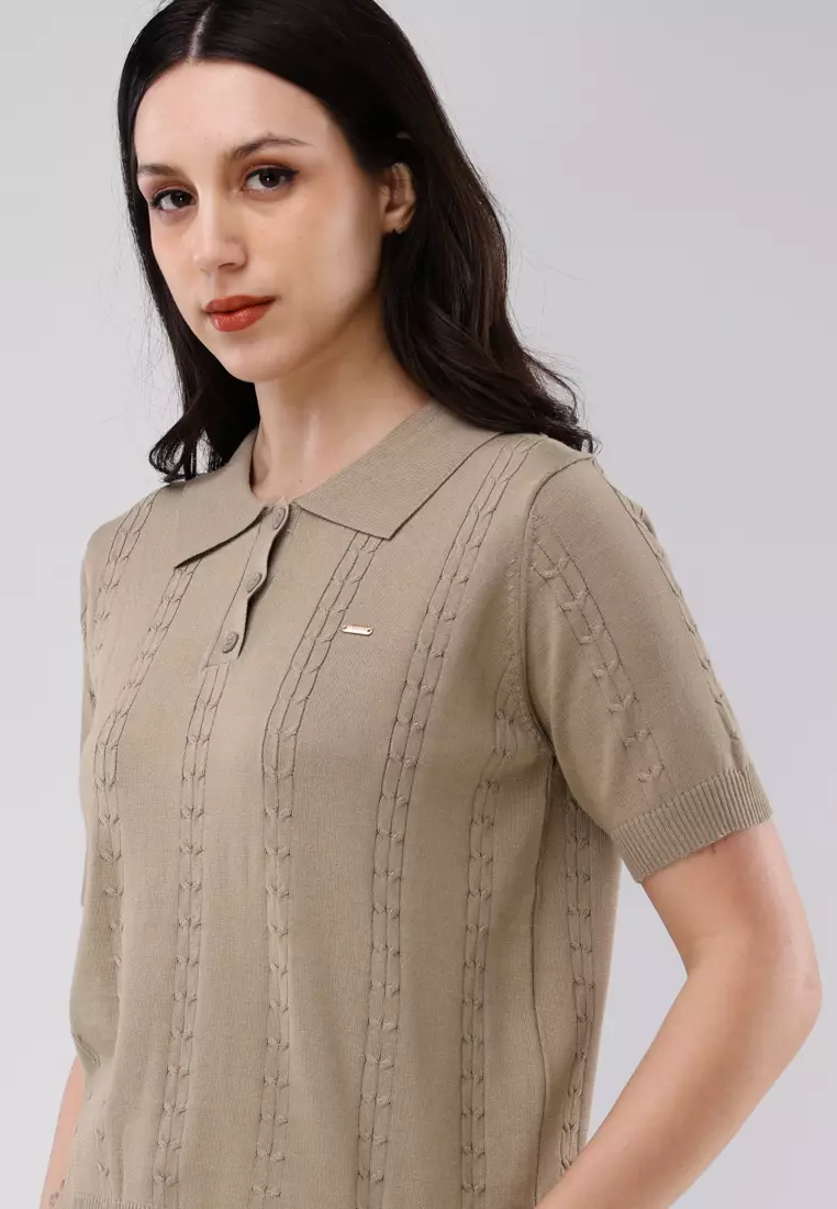Textured Knitted Short Sleeve Blouse