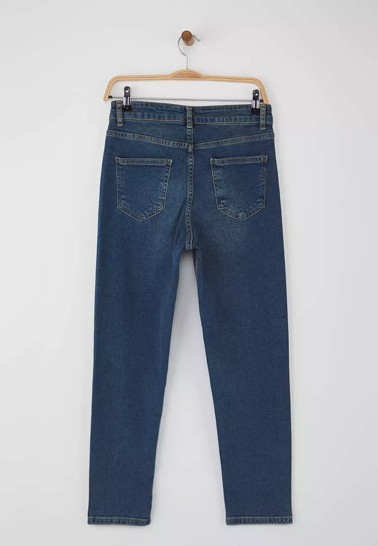Blue High Waist Flexible Comfort New Mom Jeans Twoaw26Je00056