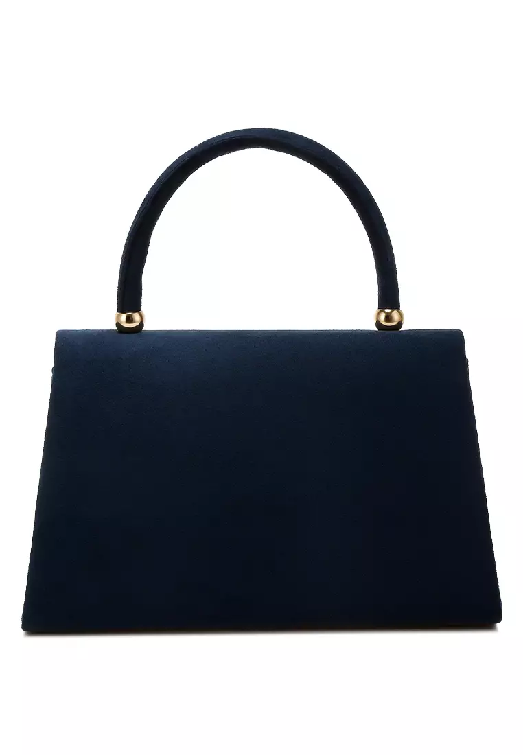 Mini Top Handle Brooch Bag in Navy