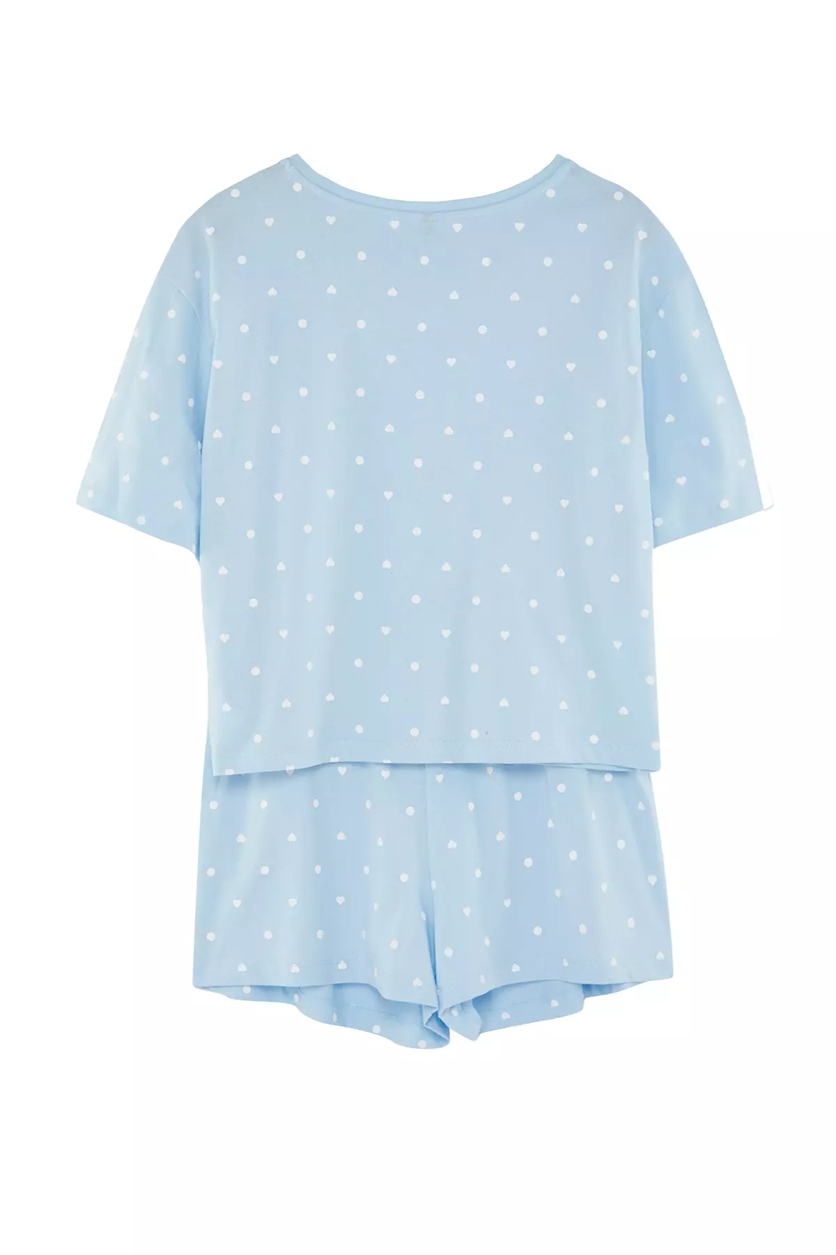 Blue 100% Cotton Polka Dot and Heart Shorts Knitted Pajama Set THMSS21PT1485