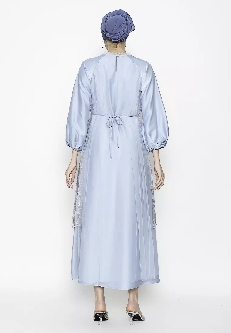Urban Exchange Rose Gamis Brokat Blue - Long Dress Gamis Brokat Lebaran Blue Warna Blue
