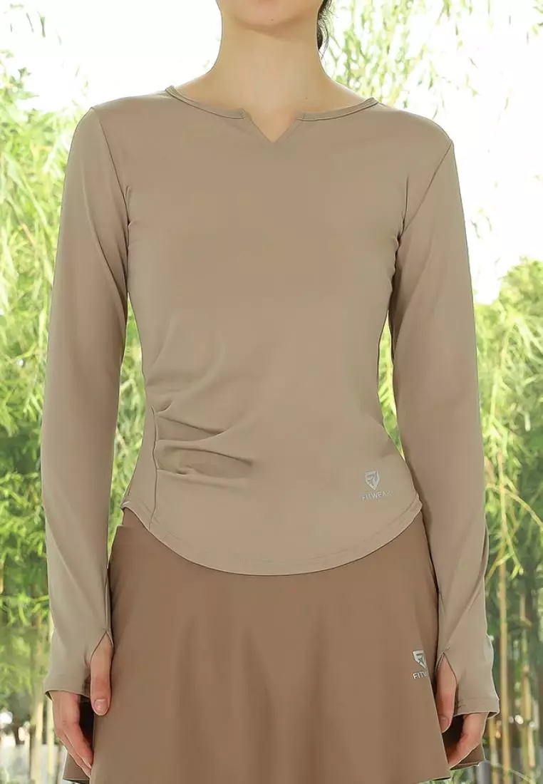 Fitwear - Kaos Olahraga Dryfit Wanita BELINDA V-NECK SLIMFIT L/S - MILK CHOCO