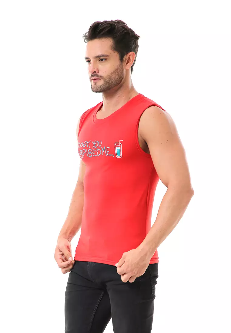 Bobby Atasan Kasual Pria Singlet Motif Toogy You Sleeveless Tshirt Material Cotton ORIGINAL - Red