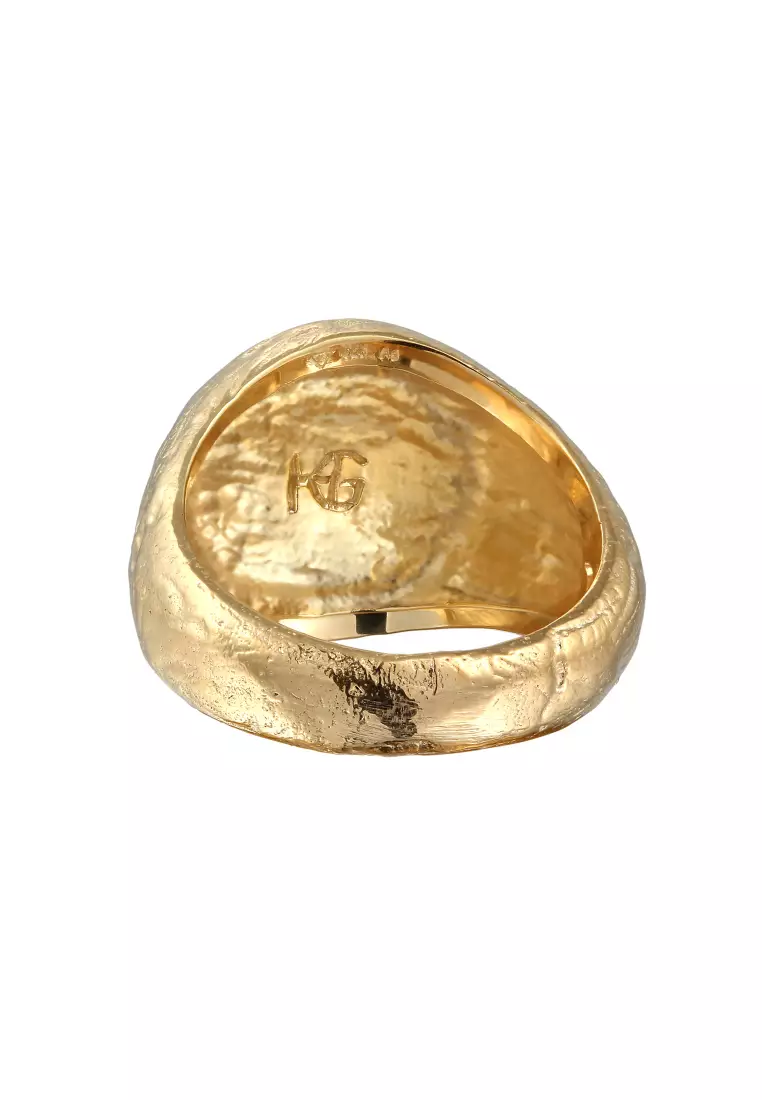 EXCLUSIVE Cincin Perhiasan Perak 925 Pria Signet Tide Waves Motif Gold Plated