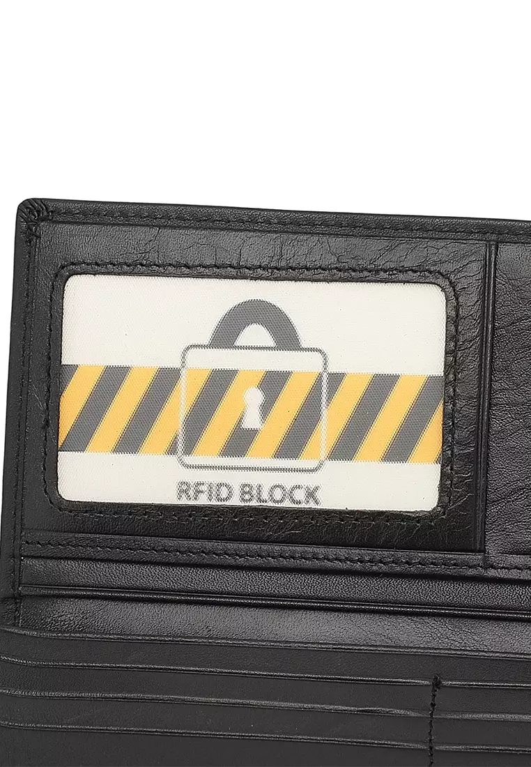 Men's Genuine Leather RFID Blocking Bi Fold Wallet  (Dompet Bi Fold Pria Kulit Genuine RFID Blocking) - Hitam