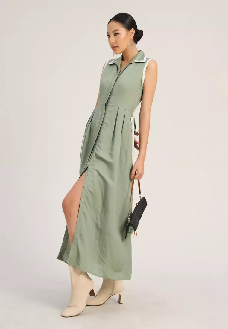 Light Avocado Linen Maxi Dress