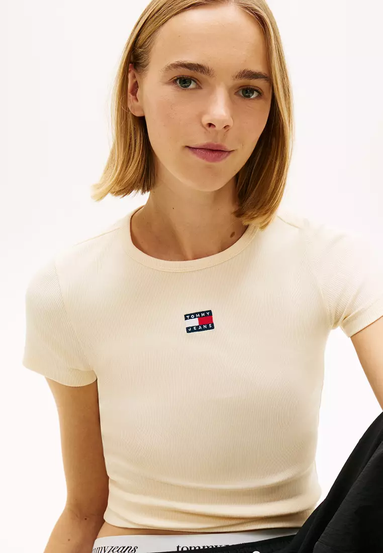 商標羅紋修身T恤 - Tommy Jeans