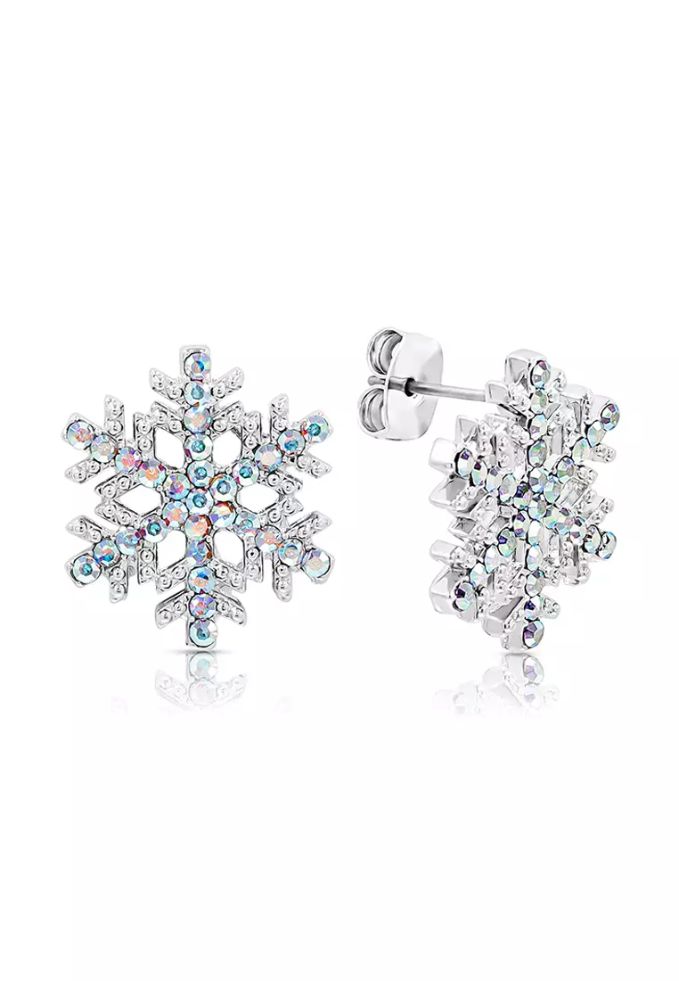 SO SEOUL Let it Snow Snowflake Aurore Boreale Austrian Crystal Pierced Stud Earrings