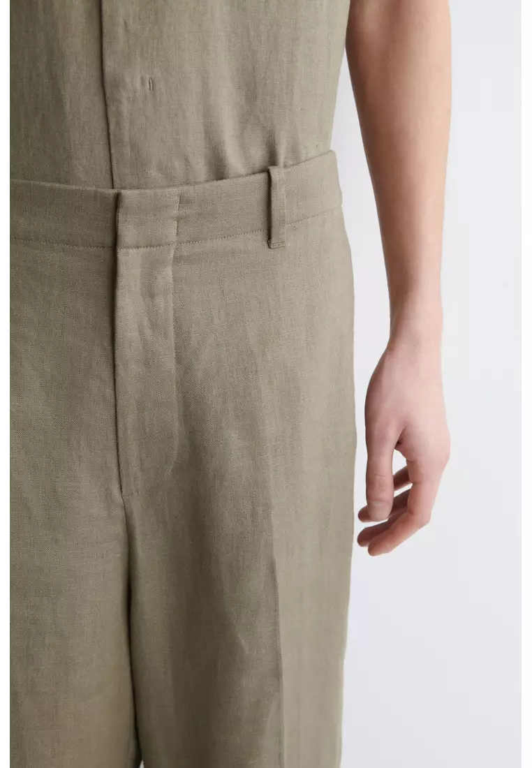 LINEN RELAXED-FIT STRAIGHT-LEG TROUSERS