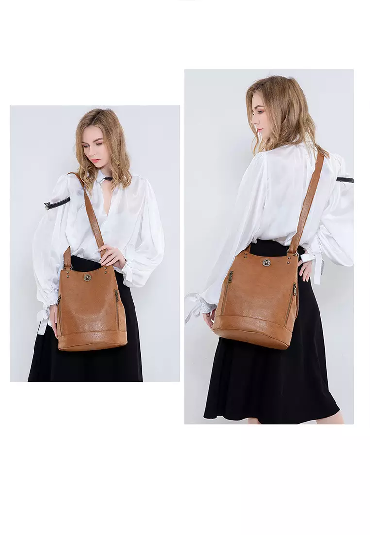 Leather Ladies Backpack Crossbody Bag 2 IN 1